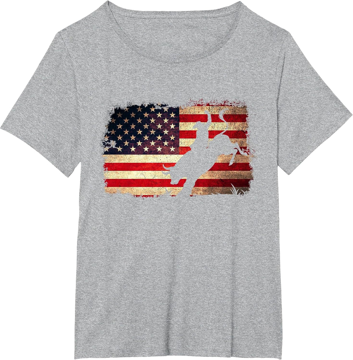 Rodeo Cowboy Bull Rider 4th of July Patriotic USA Flag T-Shirt - Heather Grey