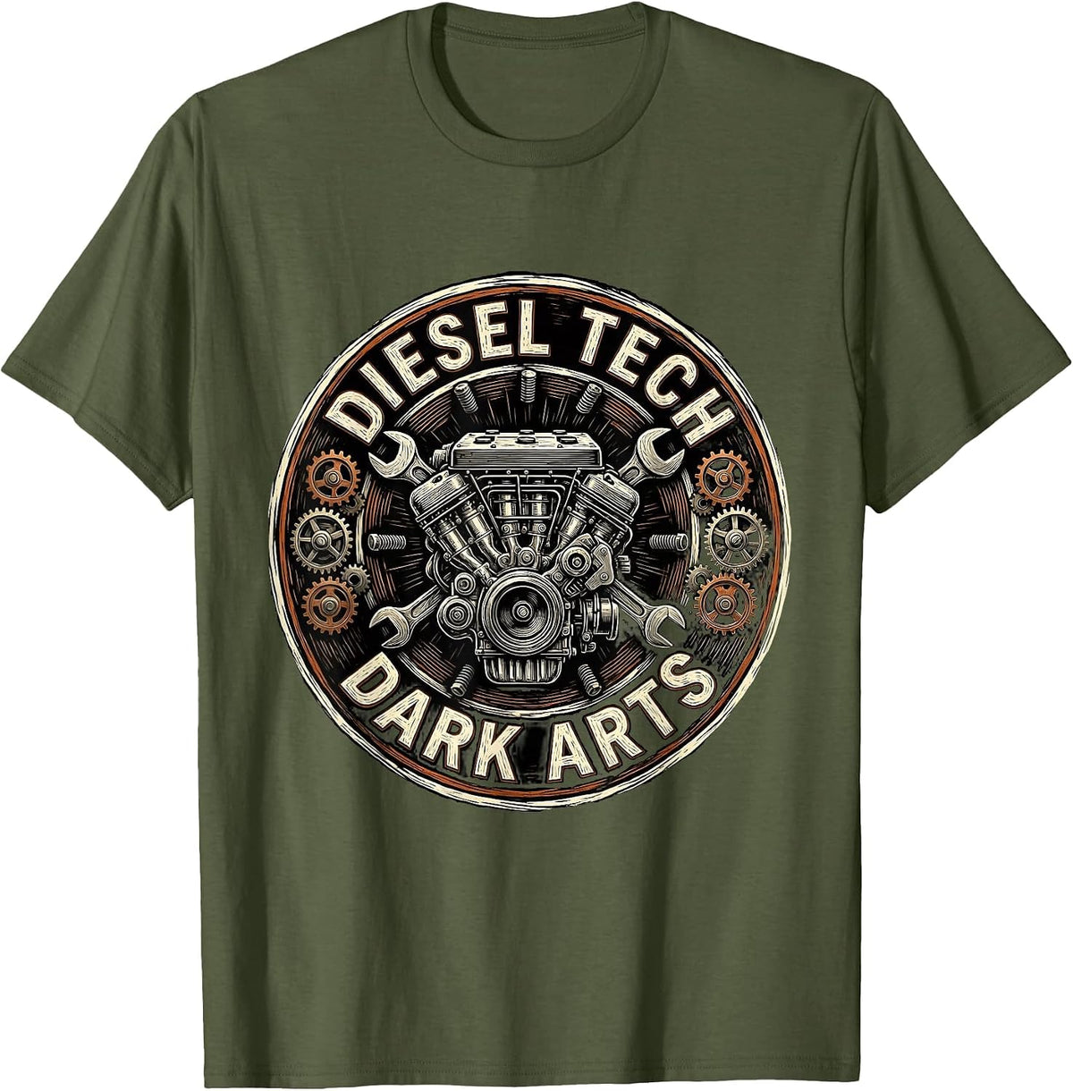 Diesel Tech. Dark Arts. Mechanic Badge T-Shirt - Olive Green