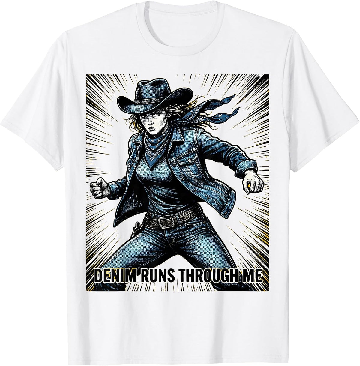 Men's Denim Runs Through Me Western Girls Design T-Shirt - White