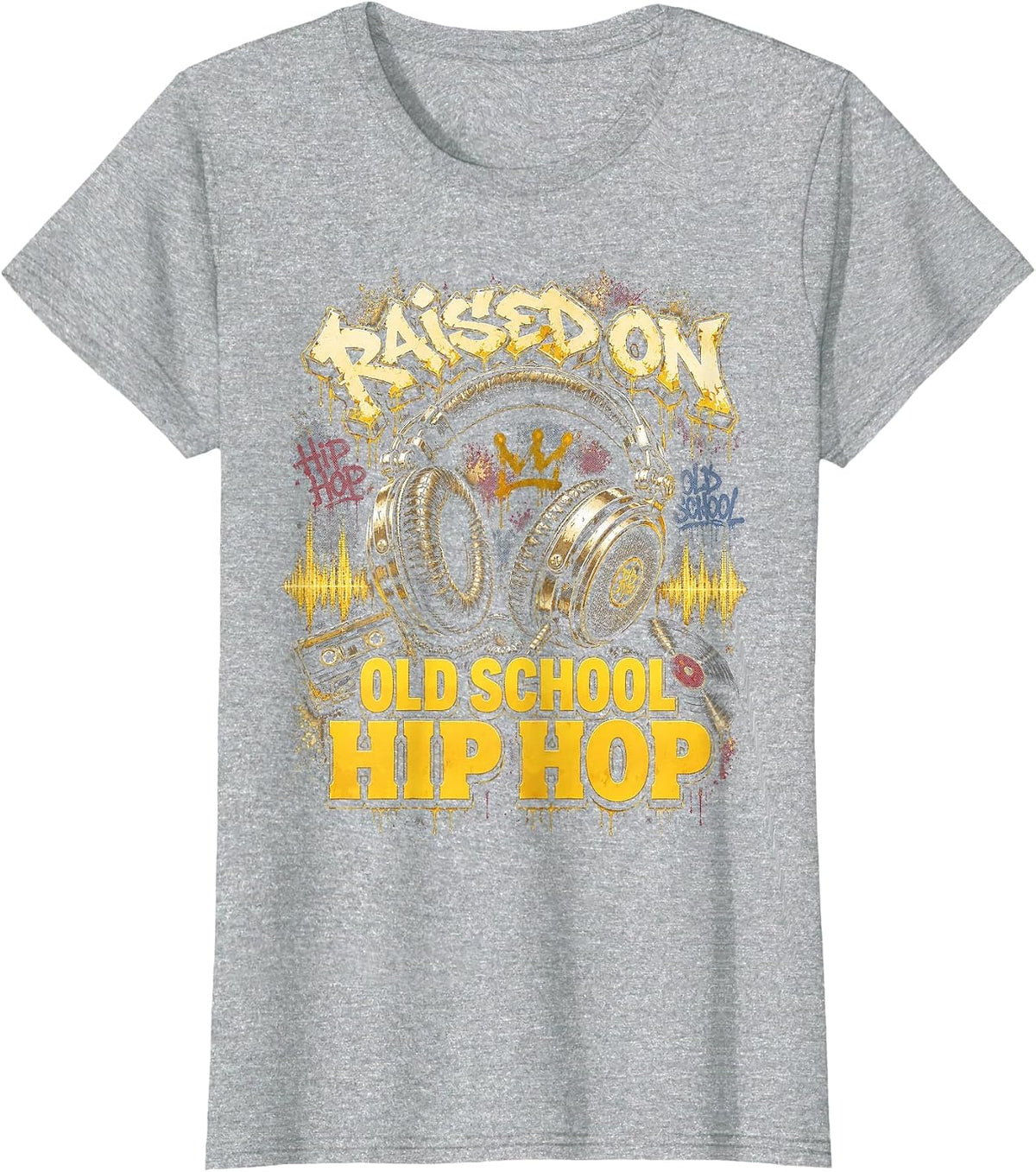 Raised On Old School Hip Hop Cassette Graffiti Rap T-Shirt, Women, Heather Grey, Large - As Pictured