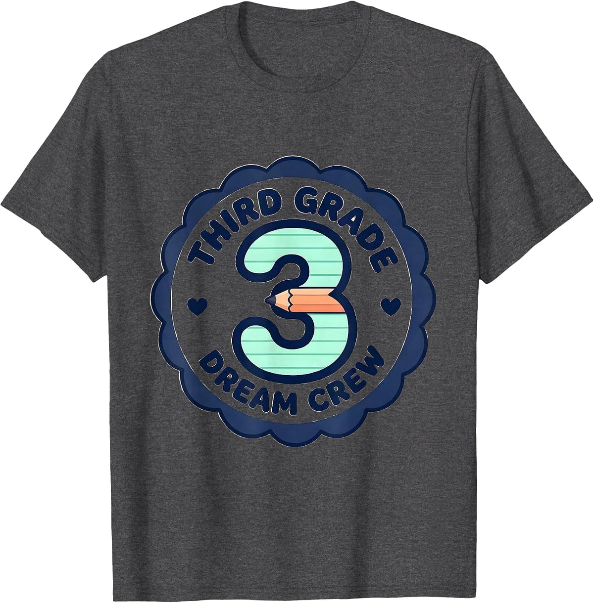 Third Grade Dream Crew Cute Kawaii Back To School Teacher T-Shirt - Dark Heather Grey