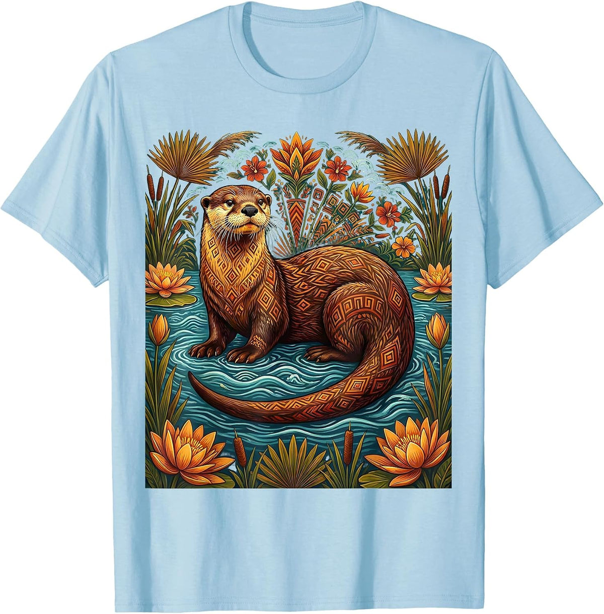 Men's Giant River Otter Swimming Venezuela Wildlife T-Shirt - Baby Blue