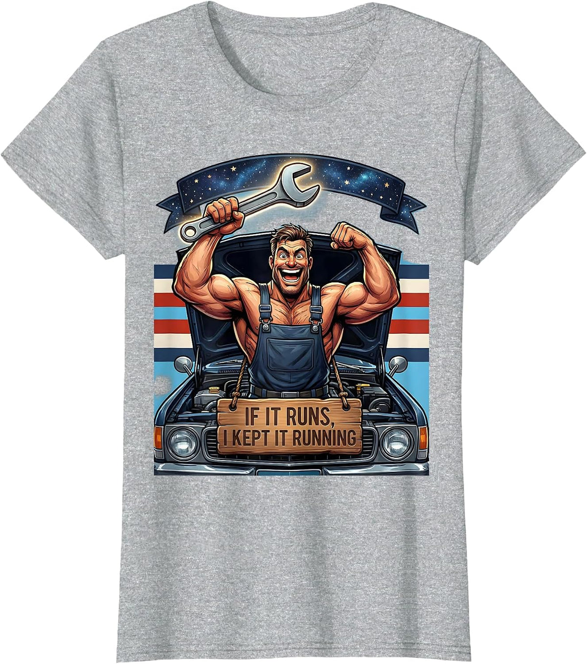 If It Runs, I Kept It Running Cartoon Diesel Mechanic T-Shirt - Heather Grey