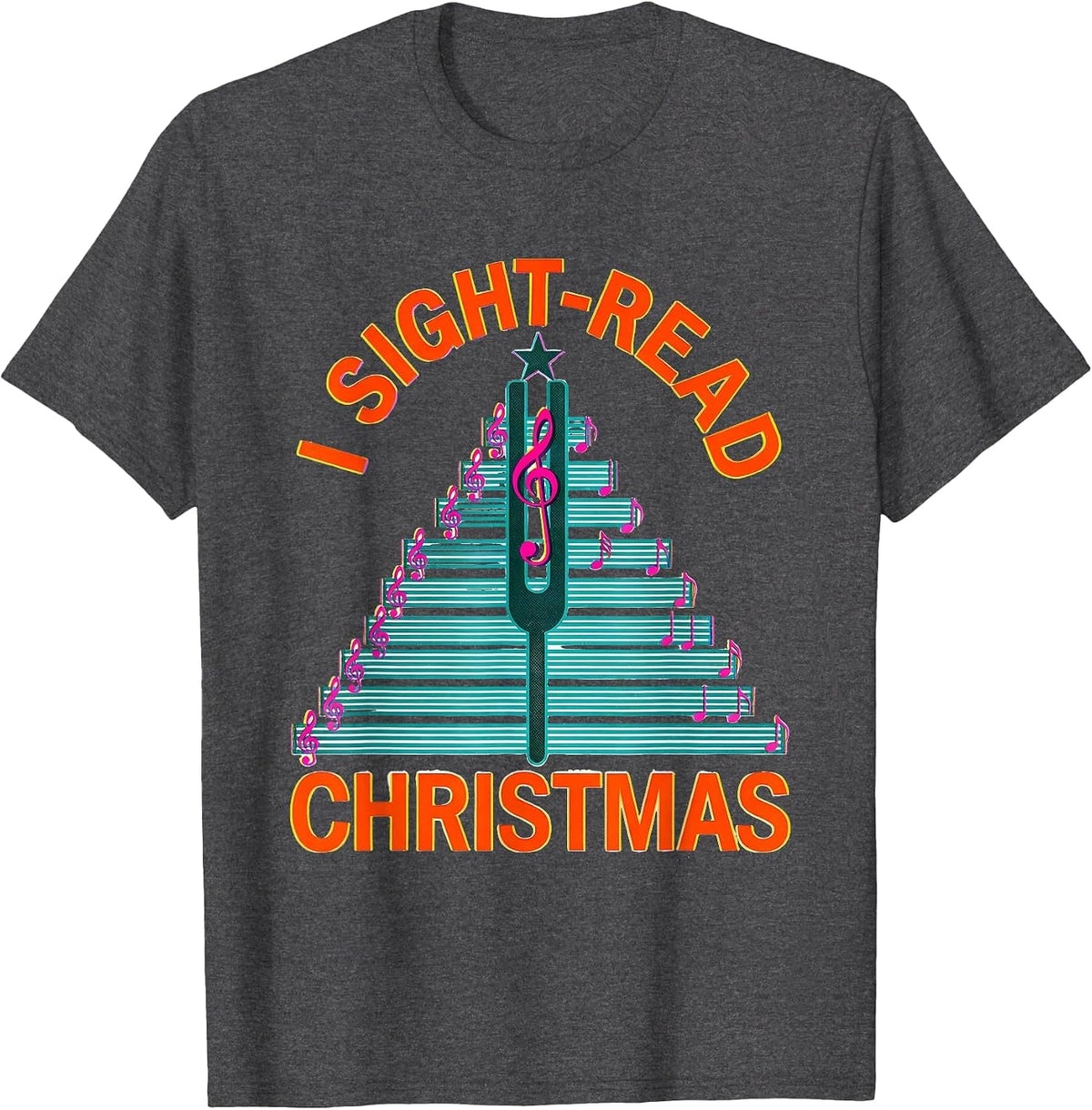 Men's I Sight-Read Christmas Risograph Music Teacher Holiday T-Shirt - Dark Heather Grey