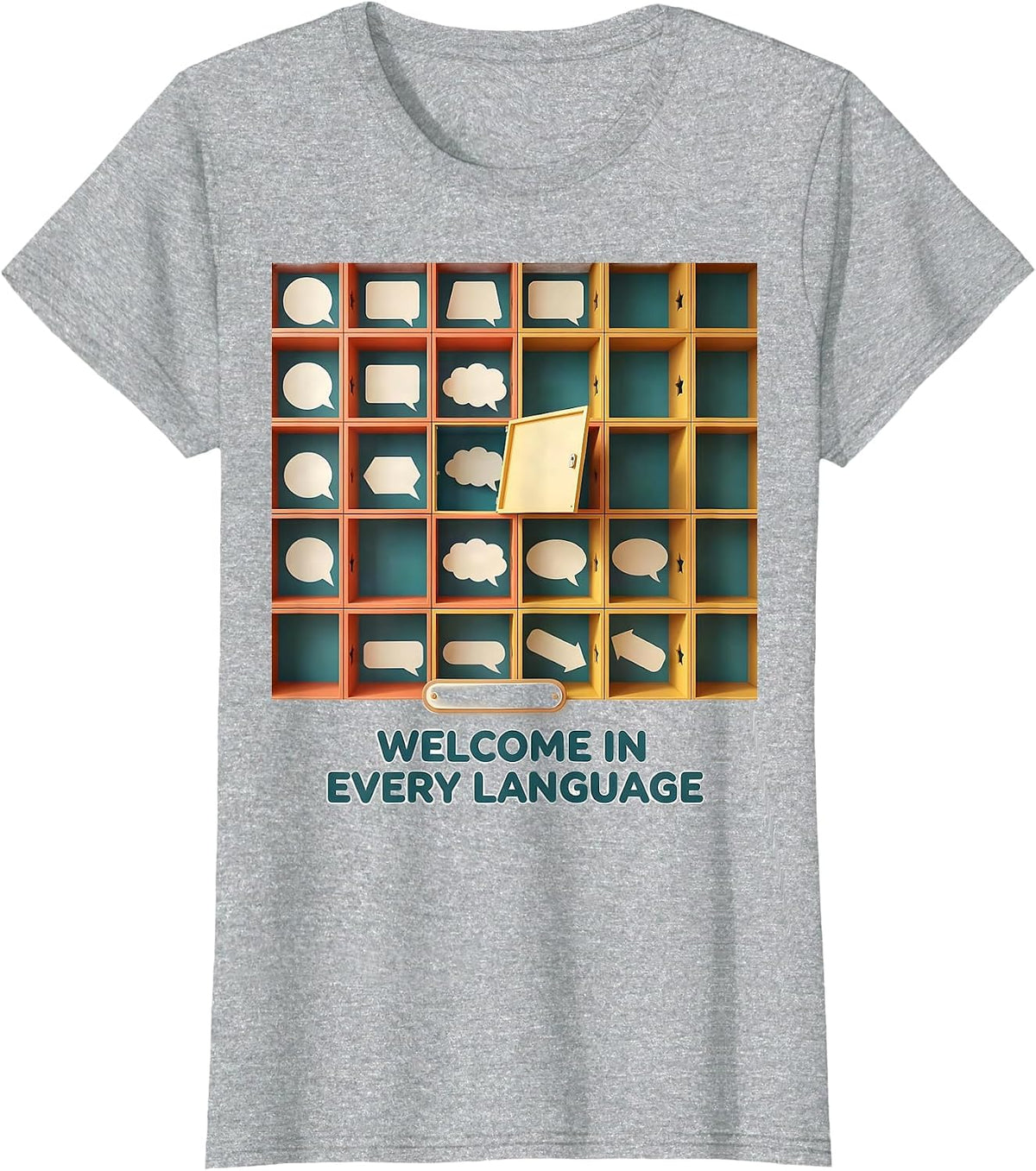 Welcome In Every Language Multilingual Teacher ESL Squad T-Shirt - Heather Grey