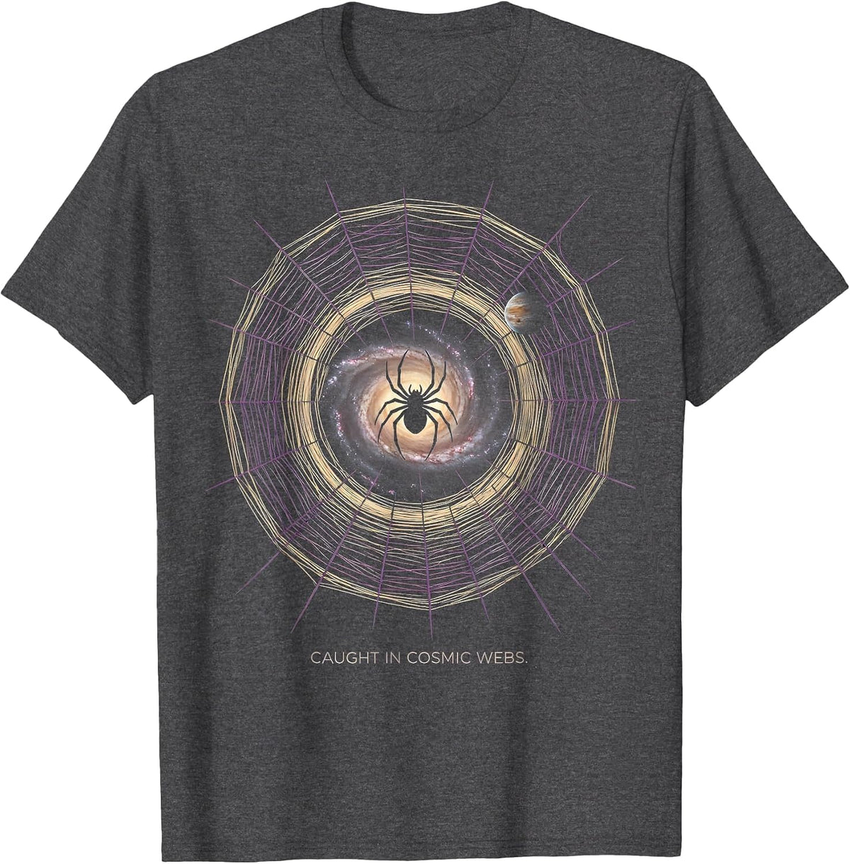Men's Halloween Spider Web Galaxy Cosmic Design T-Shirt - Dark Heather Grey