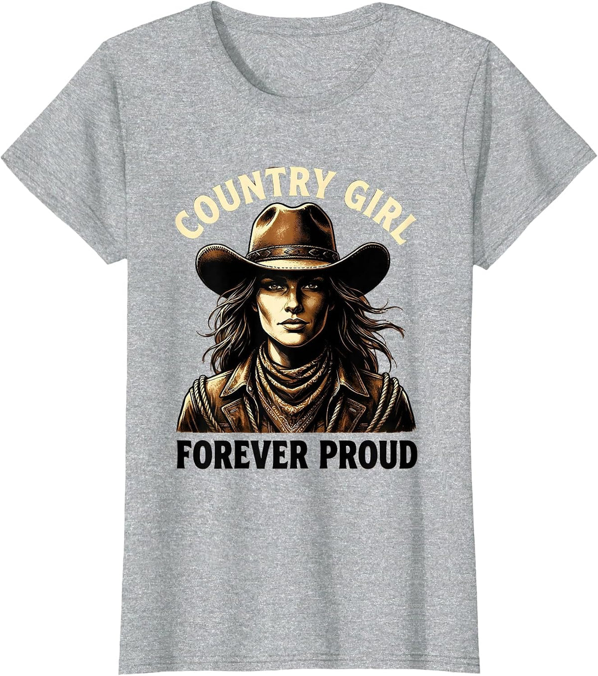 Country Girl Forever Proud Cowgirl Design T-Shirt - Heather Grey