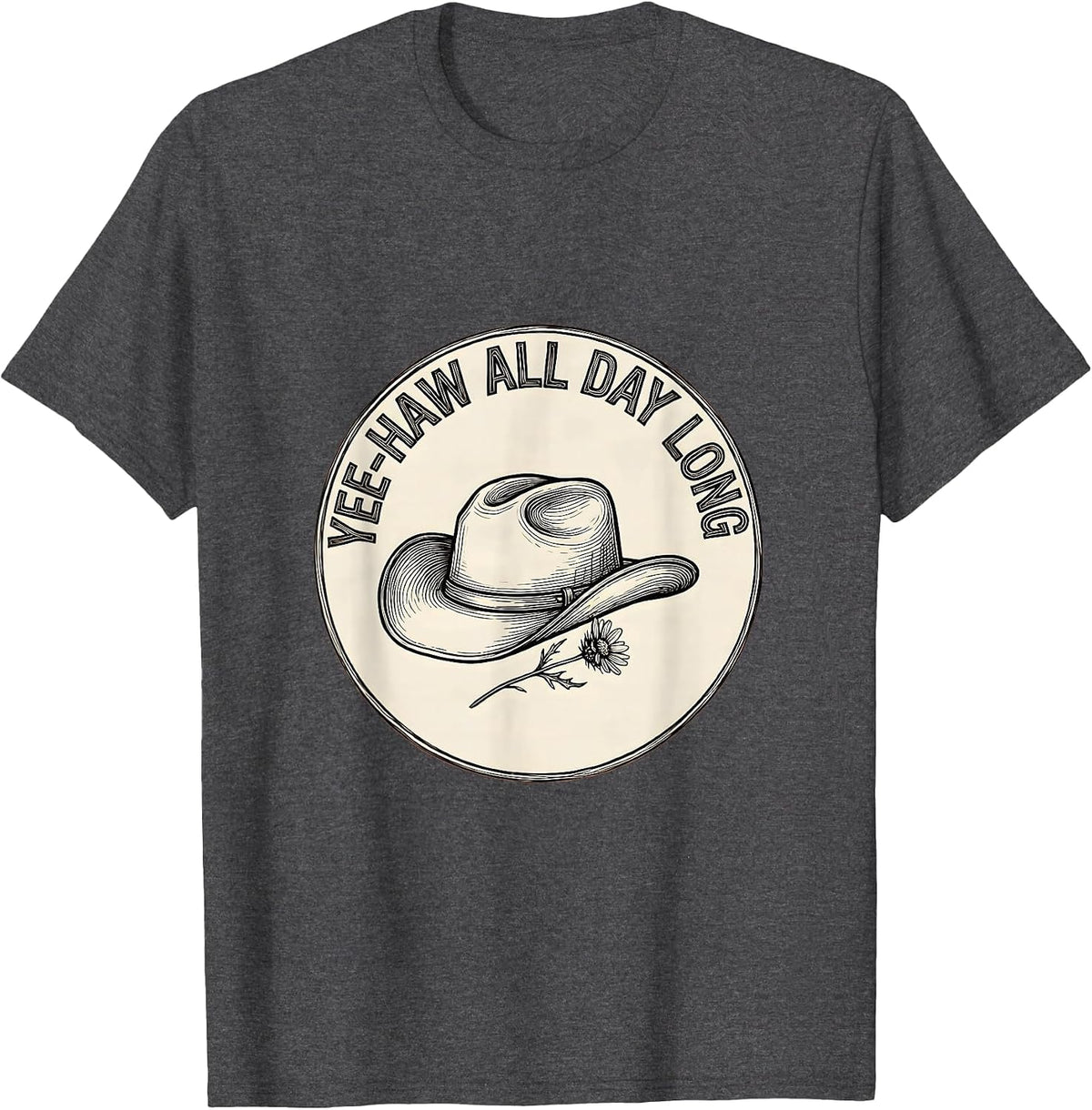Men's Yee-Haw All Day Long Cowboy Design T-Shirt - Dark Heather Grey