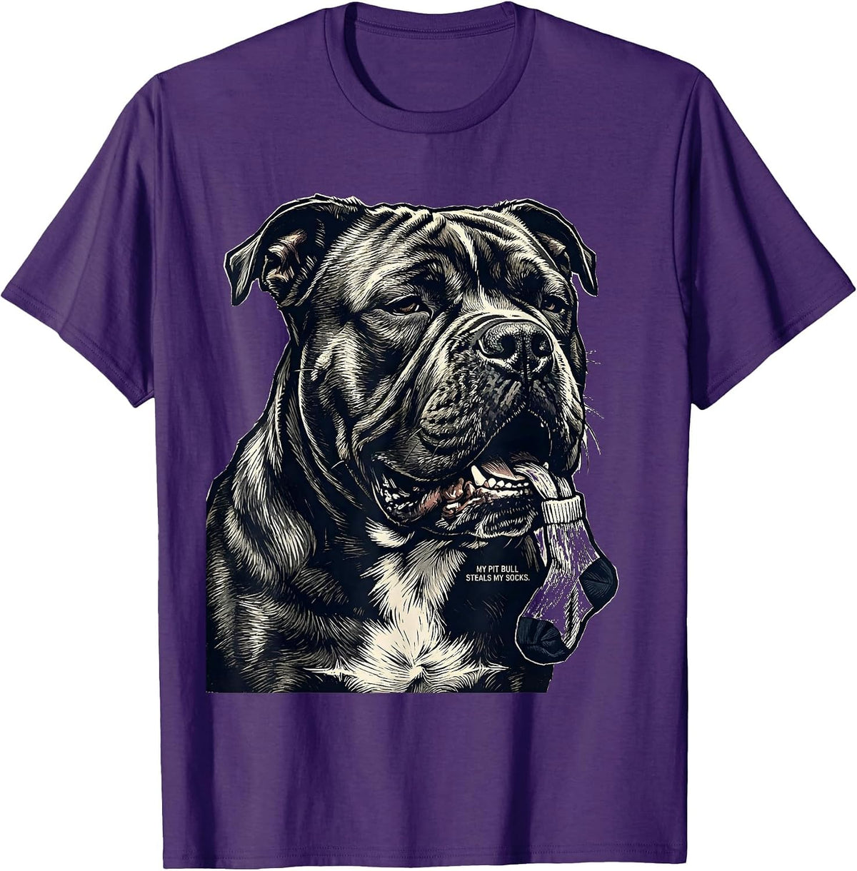 Men's My Pit Bull Steals My Socks Funny Pitbull Dog Mom Humor T-Shirt - Purple