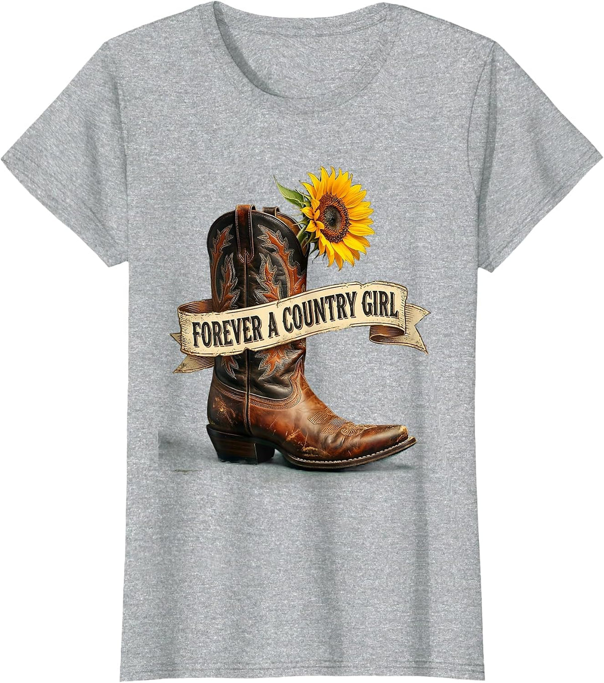 Forever A Country Girl 90s Country Music Design T-Shirt - Heather Grey