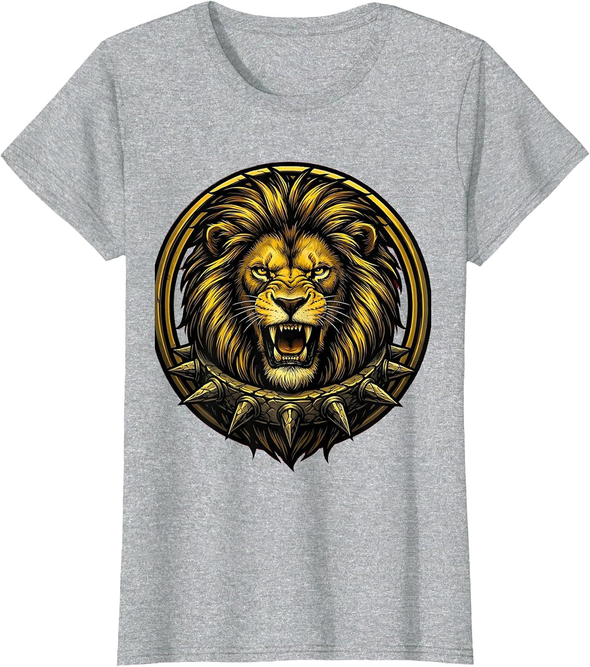 Women's Roaring Lion Spiked Rock Collar Graphic T-Shirt - Heather Grey
