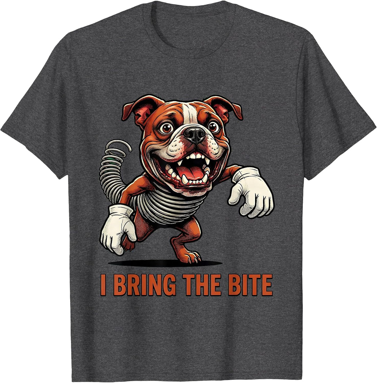 Men's I Bring The Bite Retro Cartoon Pitbull Funny Dog Owner Meme T-Shirt - Dark Heather Grey
