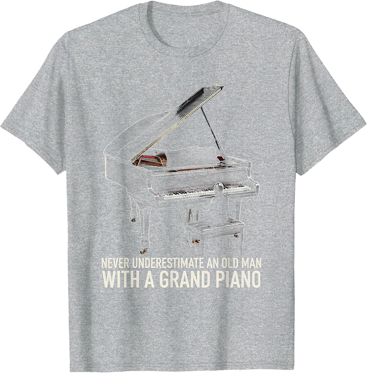 Men's Never Underestimate An Old Man With A Grand Piano Pianist T-Shirt - Heather Grey