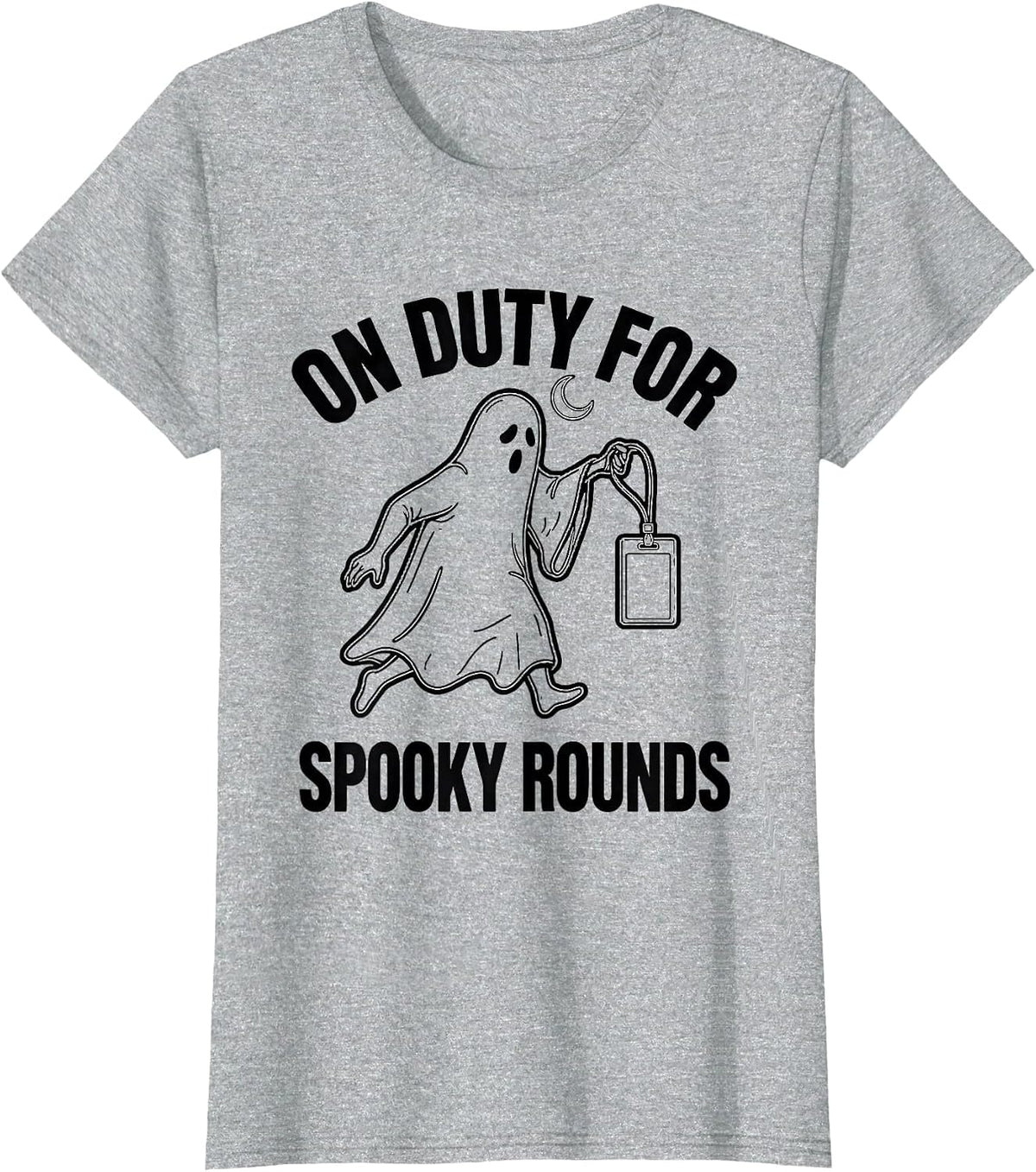 On Duty For Spooky Rounds Line Art Ghost SPED T-Shirt - Heather Grey