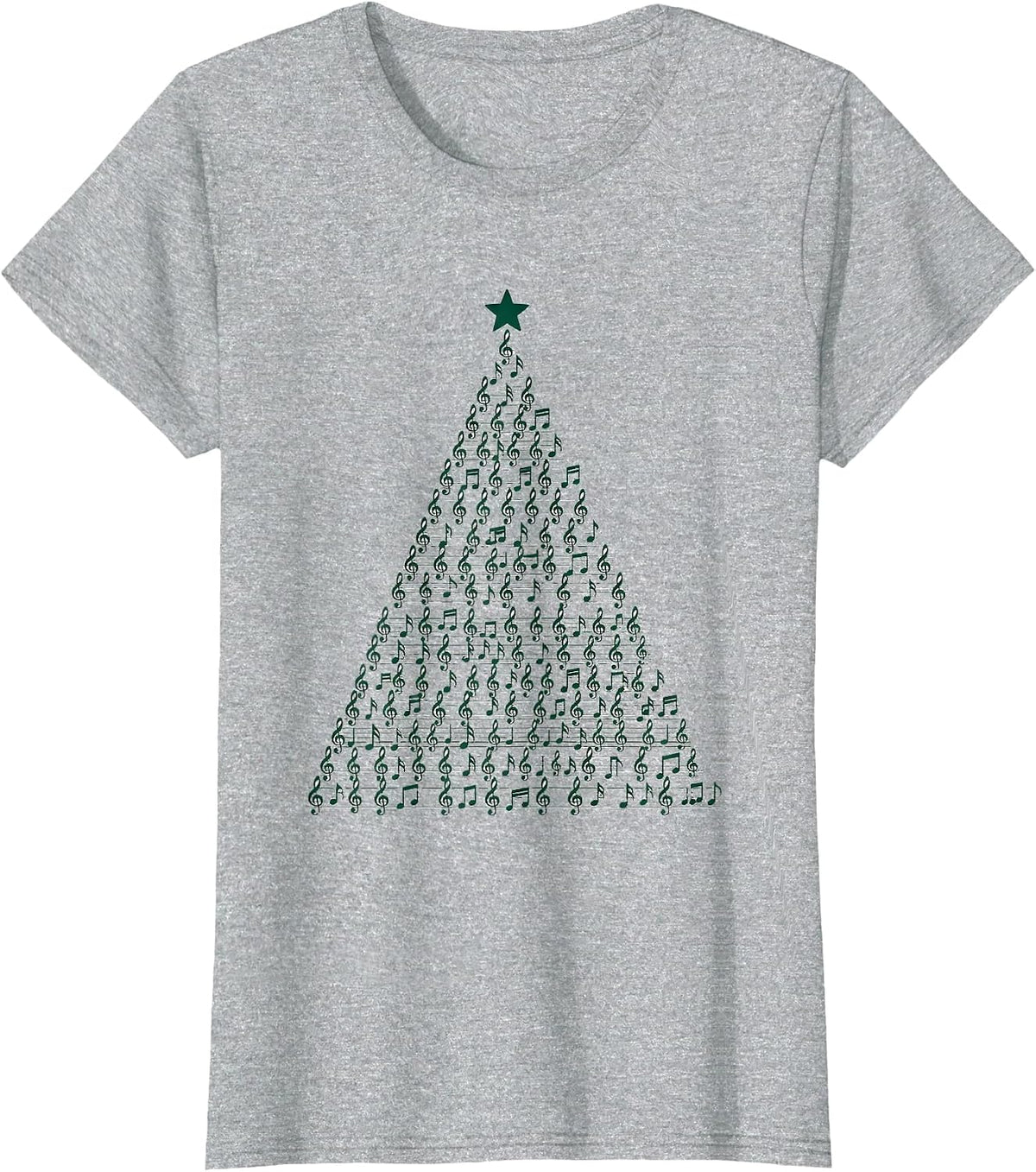 Women's Treble Clef Tree Monochromatic Music Teacher Christmas T-Shirt - Heather Grey