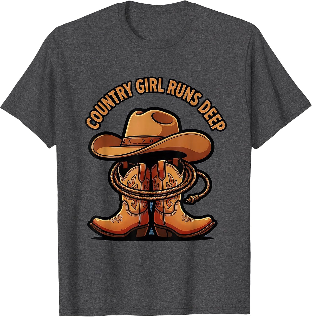 Country Girl Runs Deep Cowgirl Design T-Shirt - Dark Heather Grey