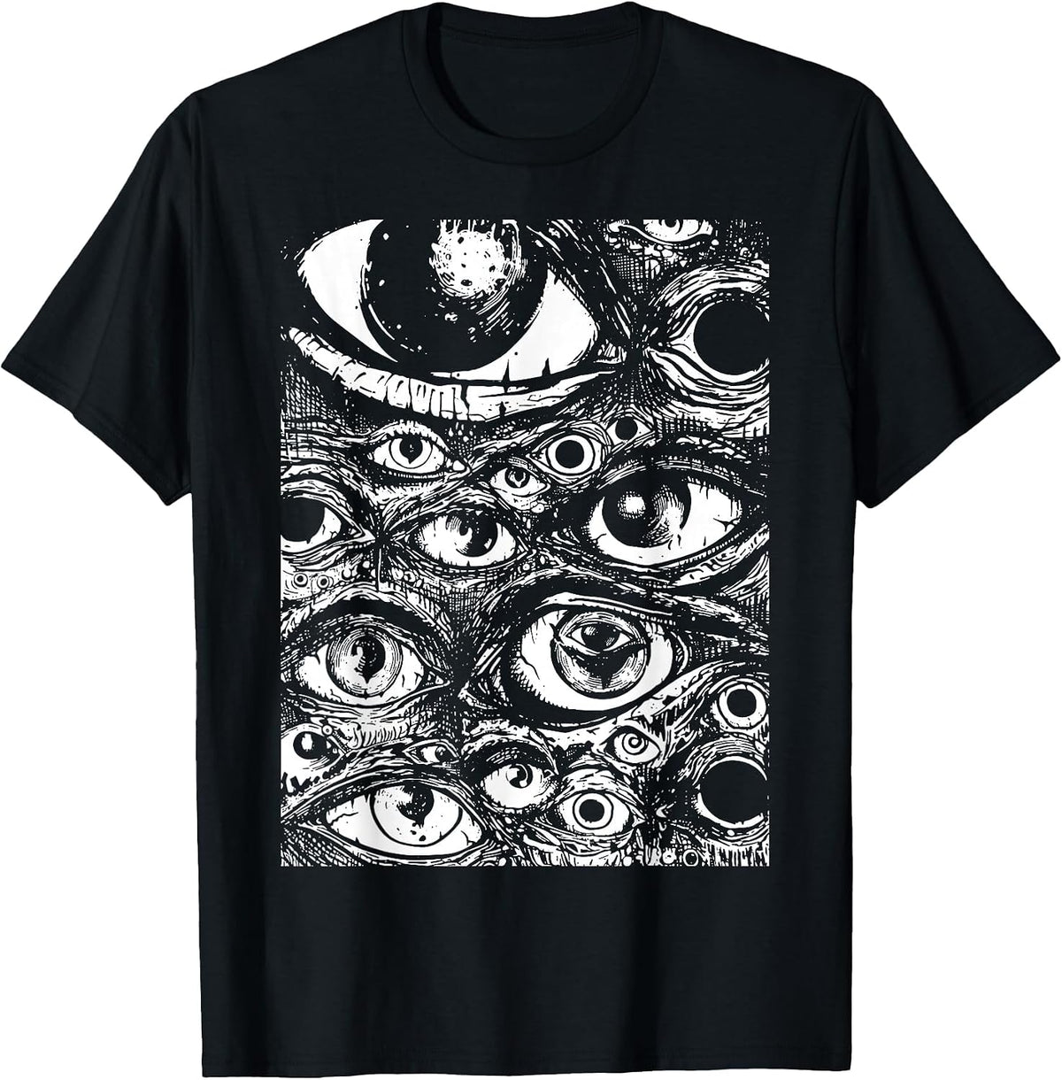 Weirdcore Grunge Eyeballs Gothic Occult Pastel Goth Horror T-Shirt - Black