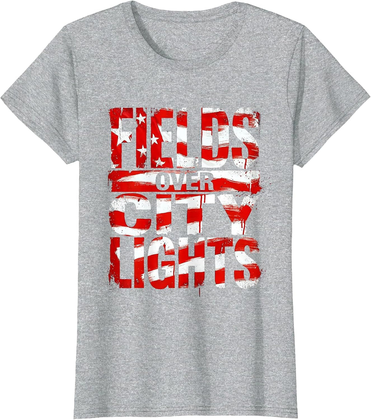 Fields Over City Lights Country Girl Design T-Shirt - Heather Grey