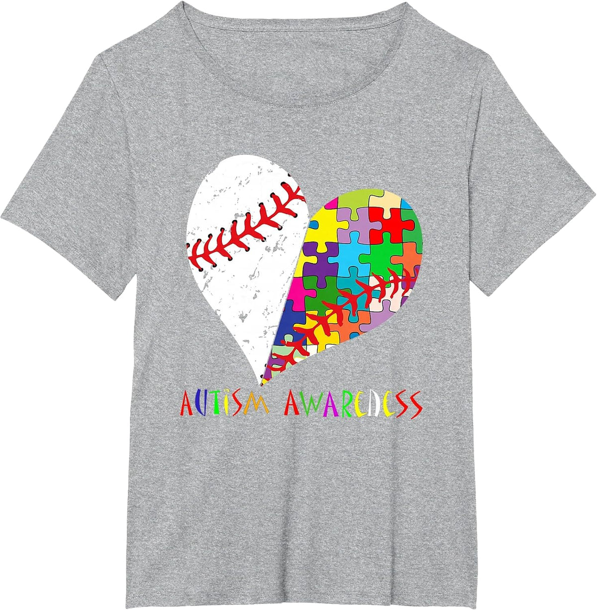 Baseball Heart Autism Awareness T-Shirt - Heather Grey