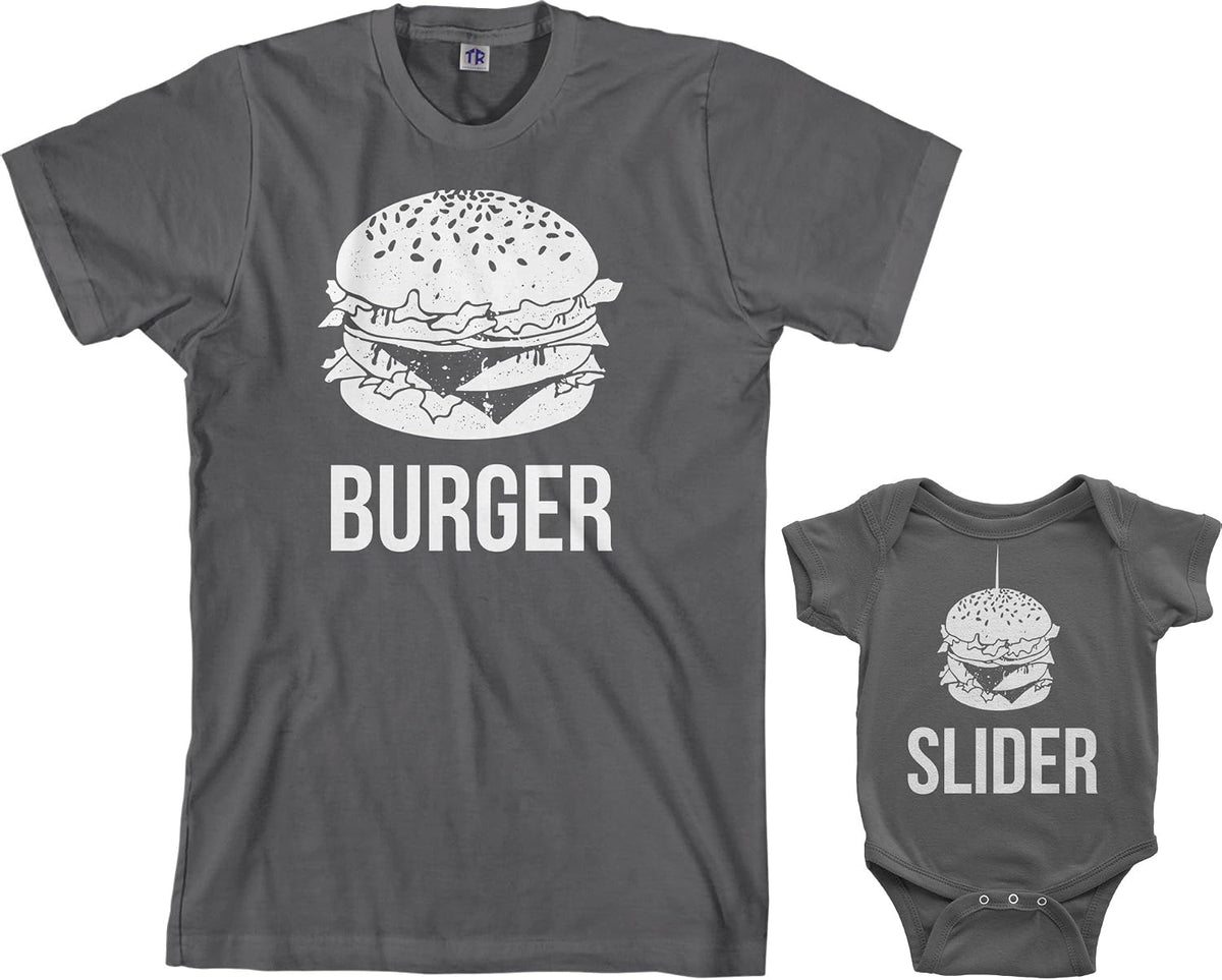 Threadrock Burger & Slider Infant Bodysuit & Men's T-Shirt Matching Set - Charcoal