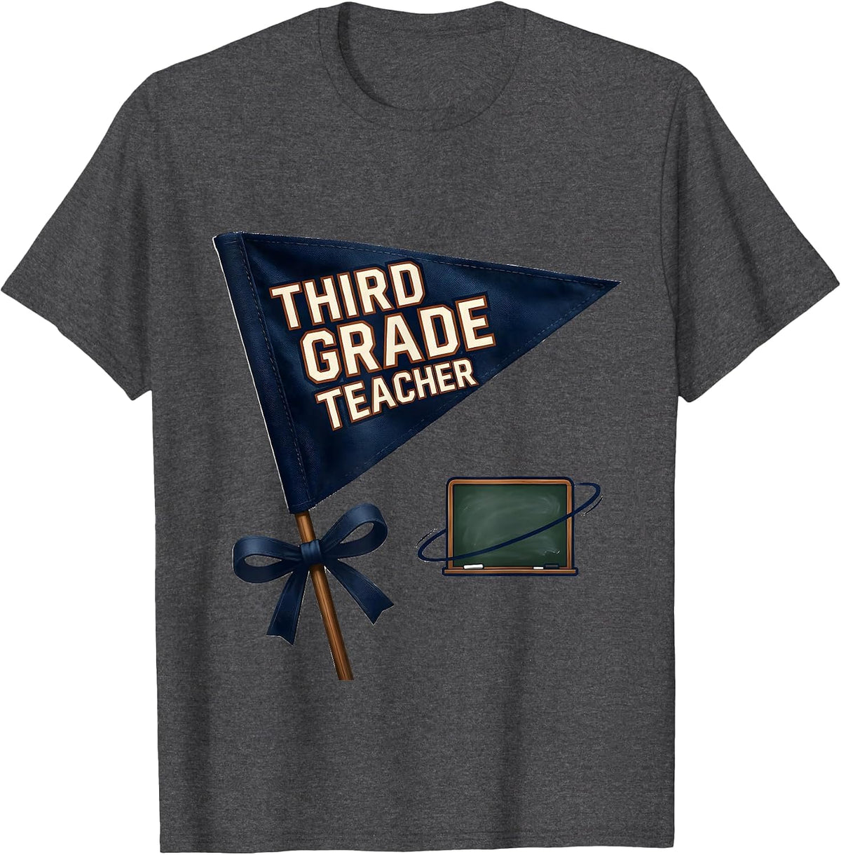 Men's Third Grade Teacher Pennant Flag Back To School Teacher T-Shirt - Dark Heather Grey