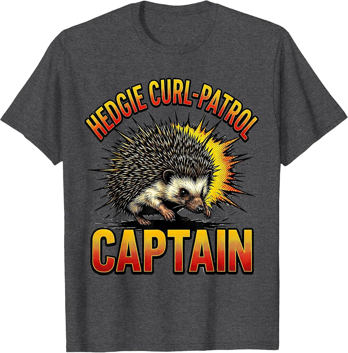 Men's Hedgie Curl-Patrol Captain Cute Cartoon Hedgehog Lover Humor T-Shirt - Dark Heather Grey