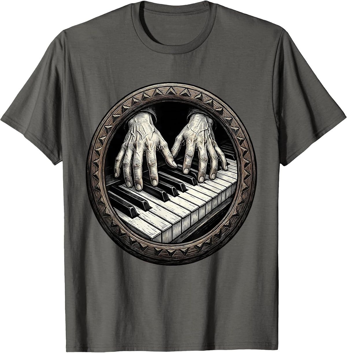Pianist Hands Dissolving Into Piano Keys Art T-Shirt - Asphalt Grey