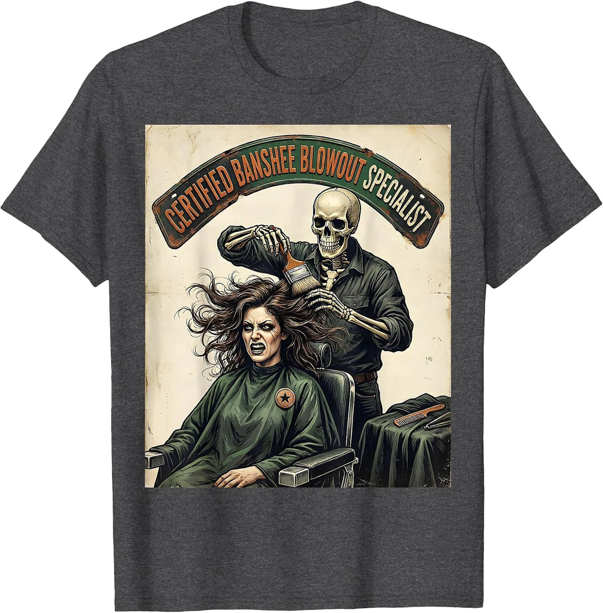 Certified Banshee Blowout Specialist Vintage Skeleton T-Shirt - Dark Heather Grey
