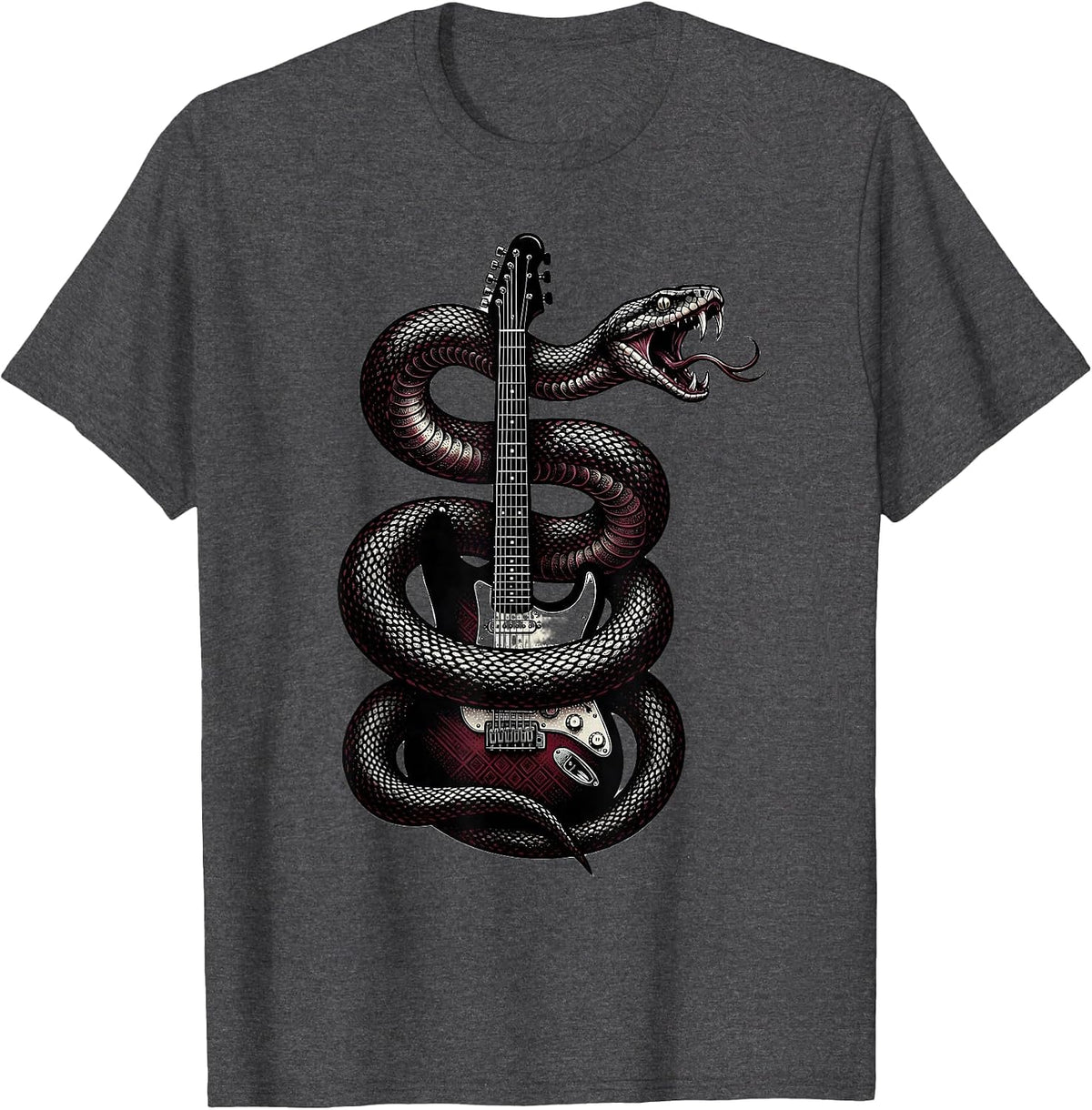 Serpent and Electric Guitar Metal Band Graphic T-Shirt - Dark Heather Grey