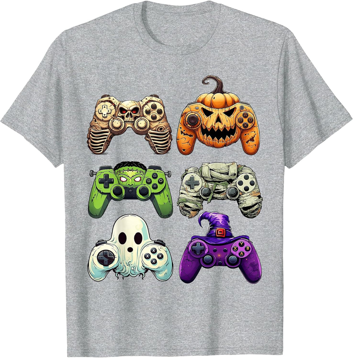Halloween Skeleton Zombie Gaming Controller Mum Boys Children T-Shirt - Heather Grey