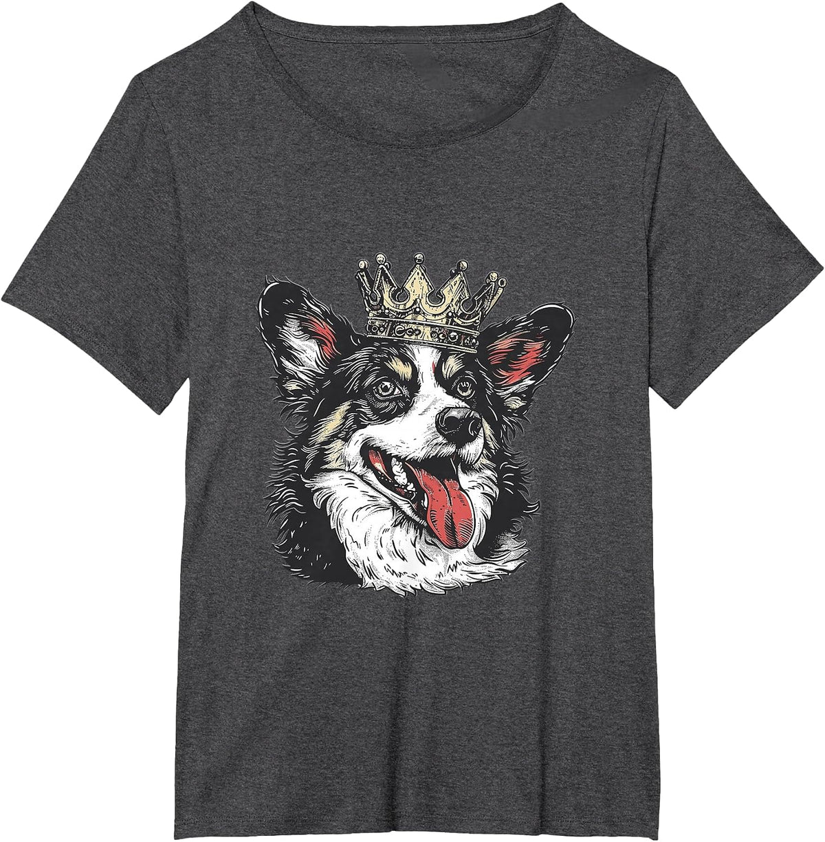 Cardigan Welsh Corgi Dog Breed Wearing Crown T-Shirt - Dark Heather Grey