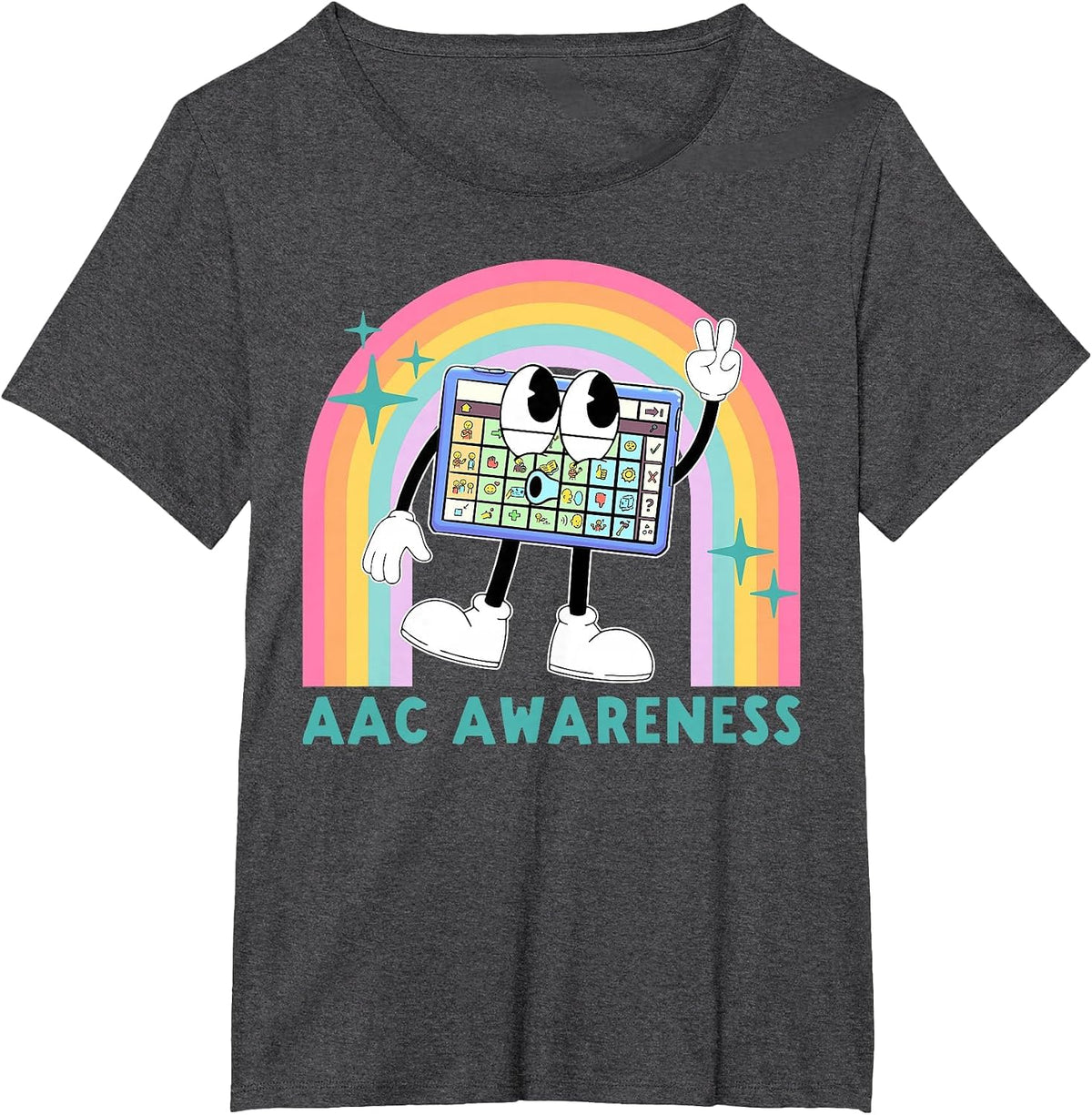 Rainbow AAC Awareness Month SPED Teacher SLP Communication T-Shirt - Dark Heather Grey