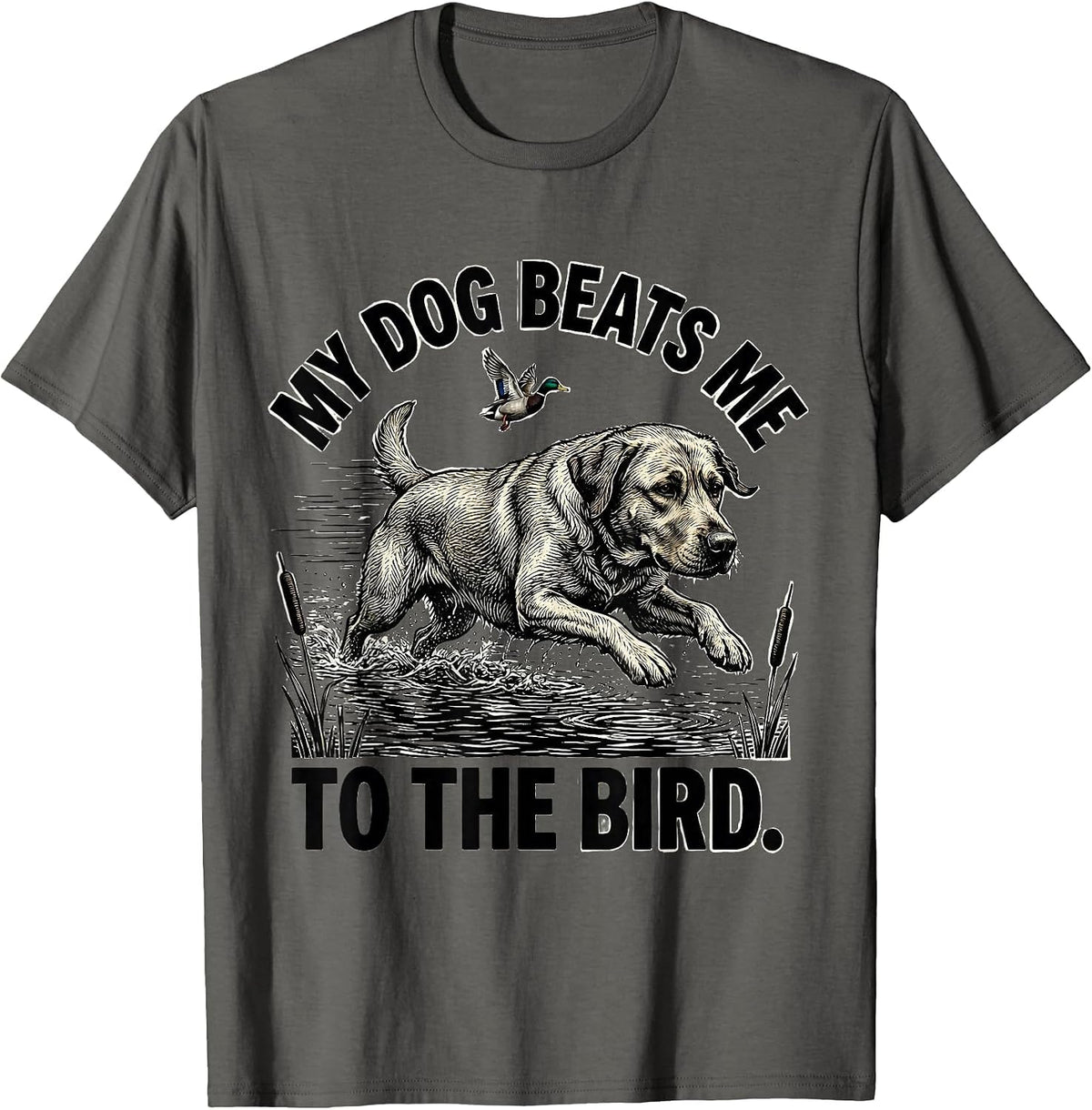 Men's My Dog Beats Me To The Bird Hunting Dog Waterfowl Youth T-Shirt - Asphalt Grey