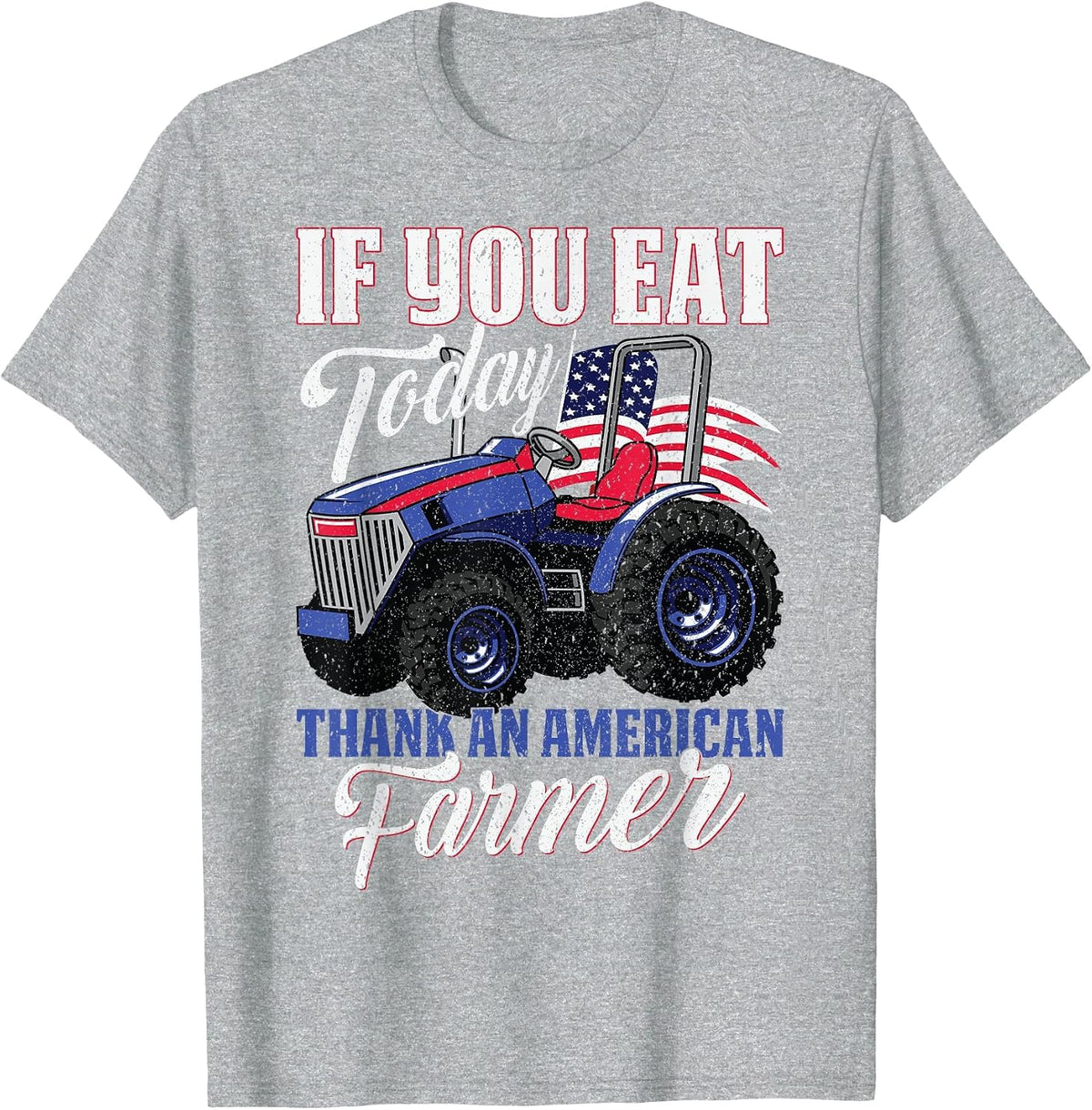 Tractor USA Flag Design Patriotic Farmer T-Shirt - Heather Grey