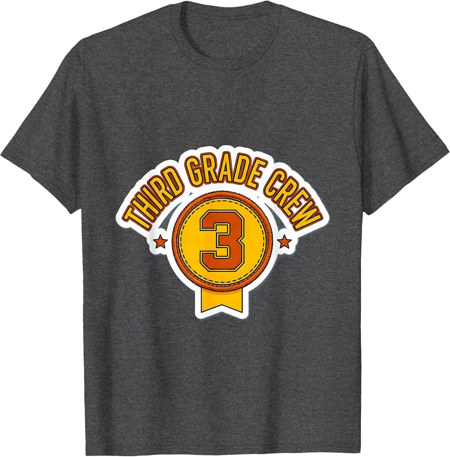 Men's Third Grade Crew Playful Back To School Teacher Student T-Shirt - Dark Heather Grey
