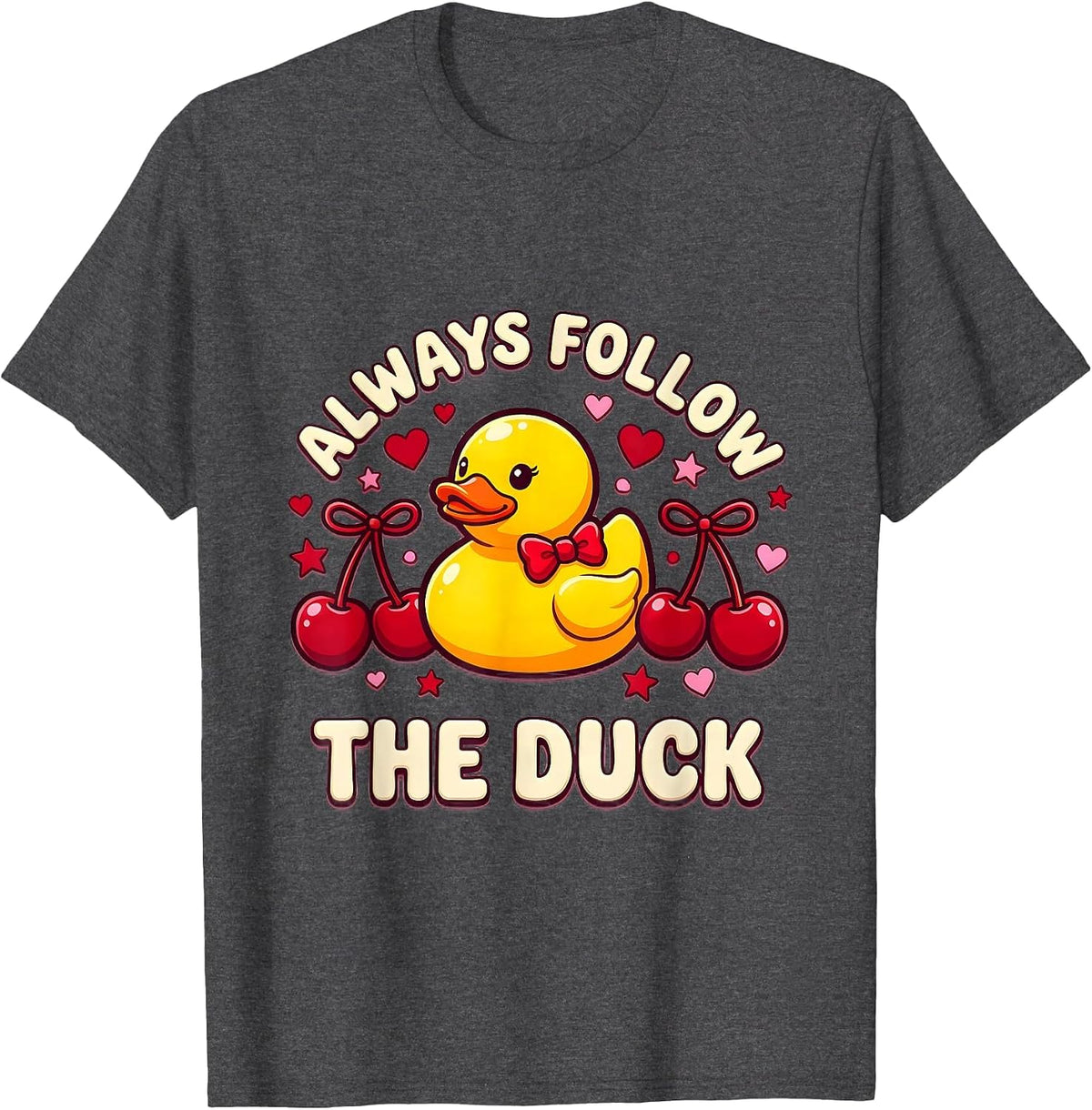 Always Follow The Duck Funny Duck Design T-Shirt - Dark Heather Grey