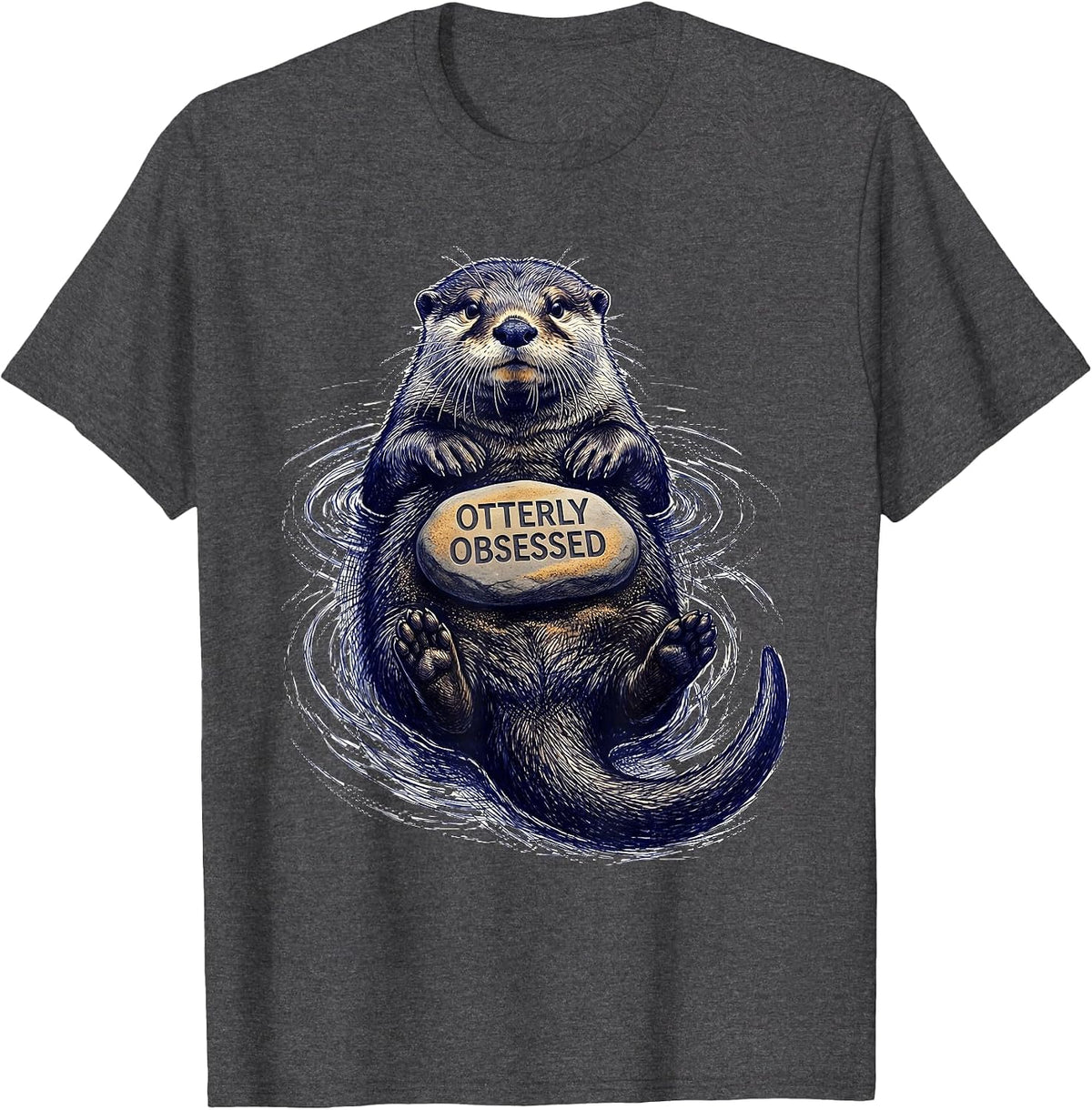 Men's Otterly Obsessed Cute Otter Graphic Design T-Shirt - Dark Heather Grey