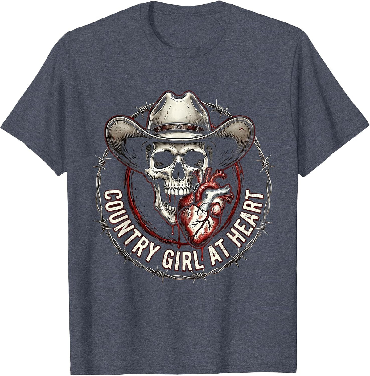 Country Girl at Heart Rustic Southern Design T-Shirt - Heather Blue