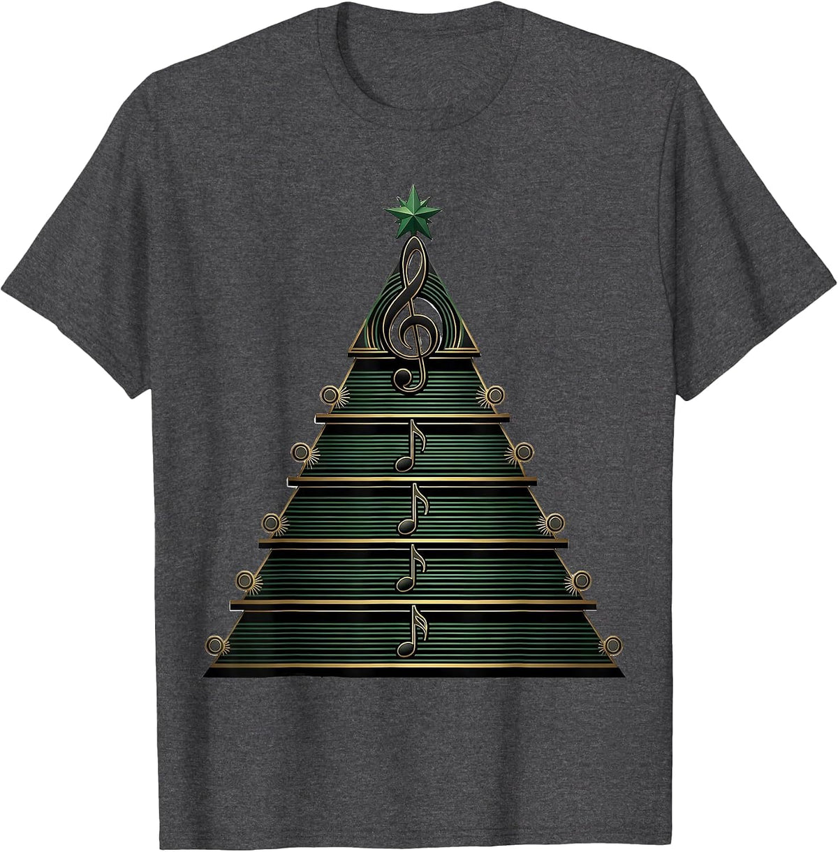 Men's Stepped Caroling Pavilion Art Deco Music Teacher Christmas T-Shirt - Dark Heather Grey