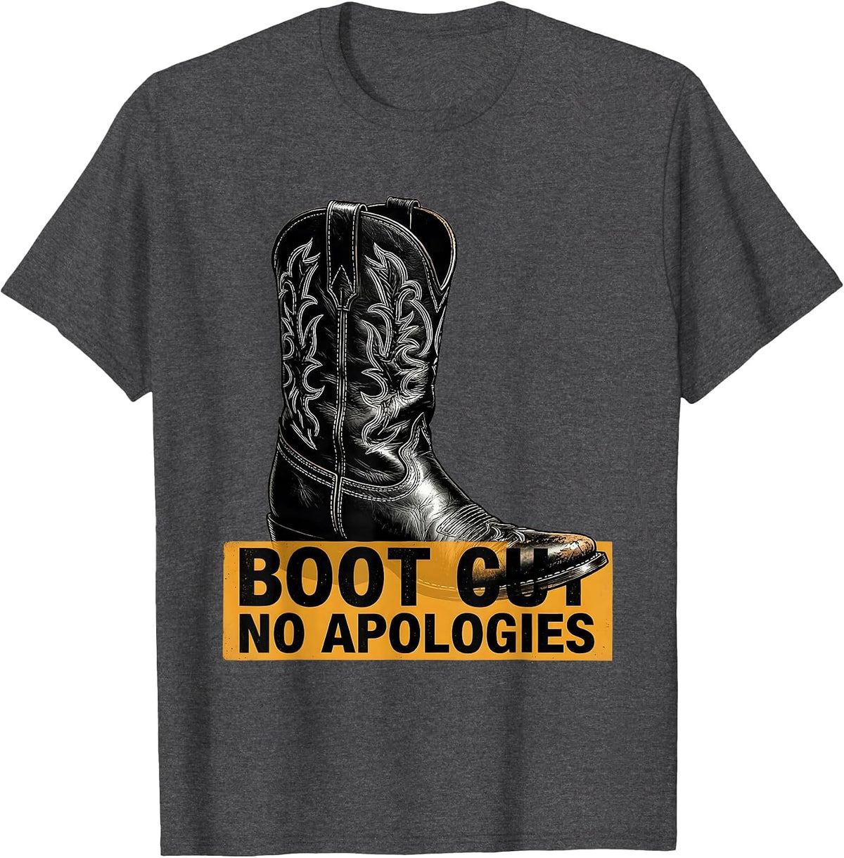 Men's Boot Cut No Apologies Bold Western Statement T-Shirt - Dark Heather Grey