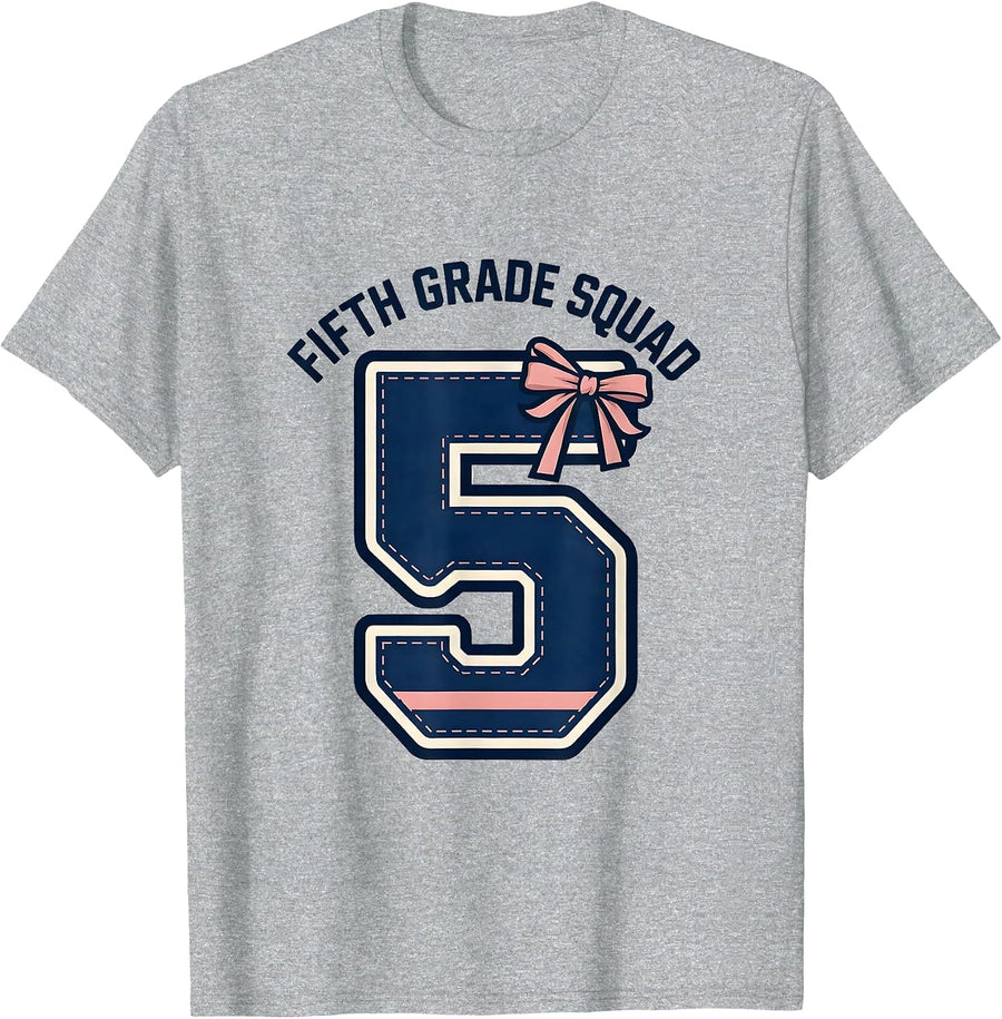 Fifth Grade Squad Coquette Bow Back To School Girly Preppy T-Shirt, Men, Heather Grey, X-Large - As Pictured