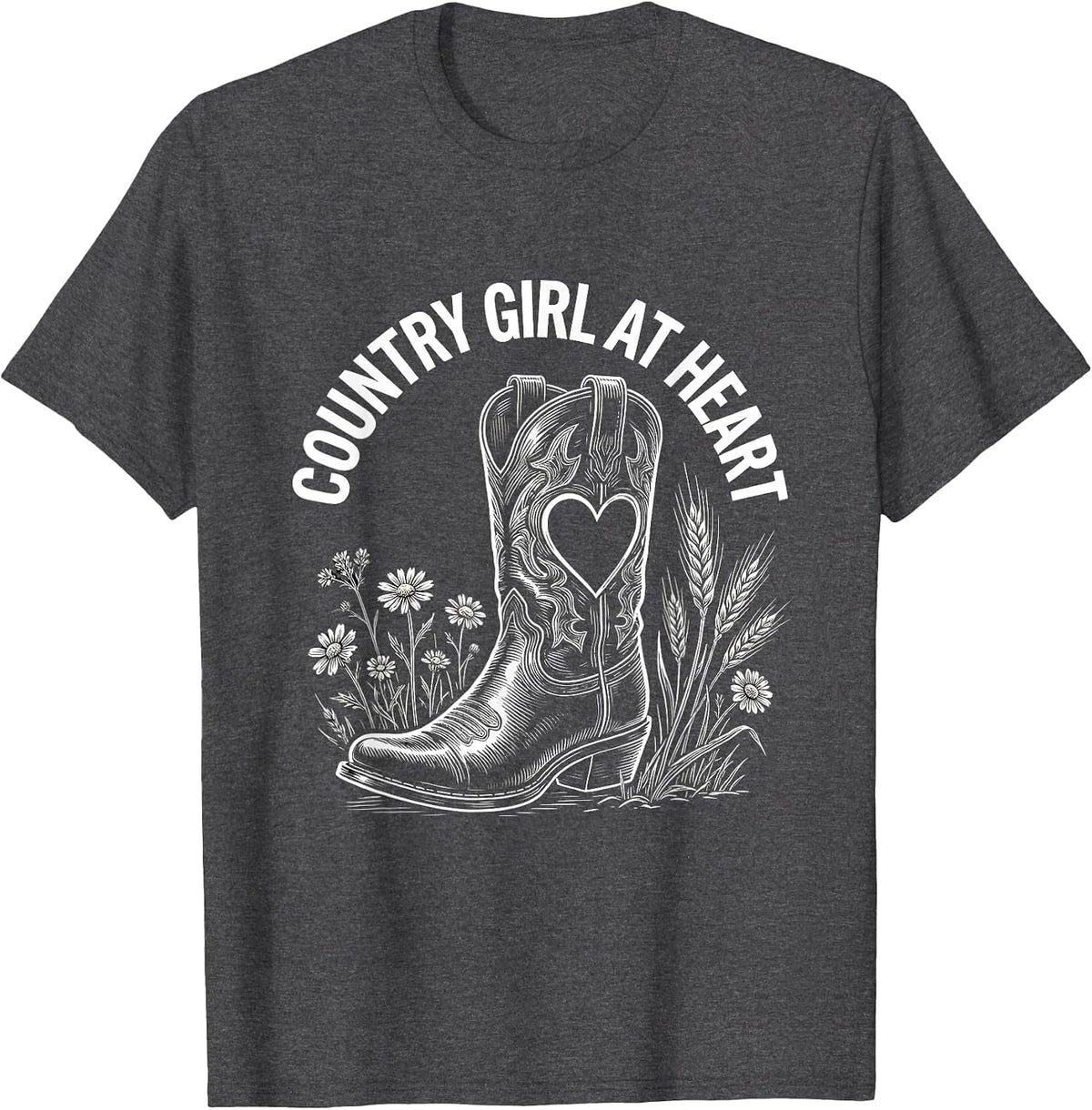Country Girl At Heart Rustic Southern Design T-Shirt - Dark Heather Grey