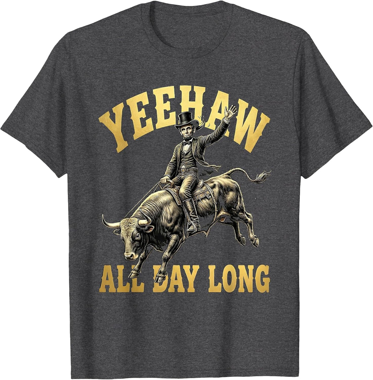 Men's Yeehaw All Day Long Country Western Design T-Shirt - Dark Heather Grey