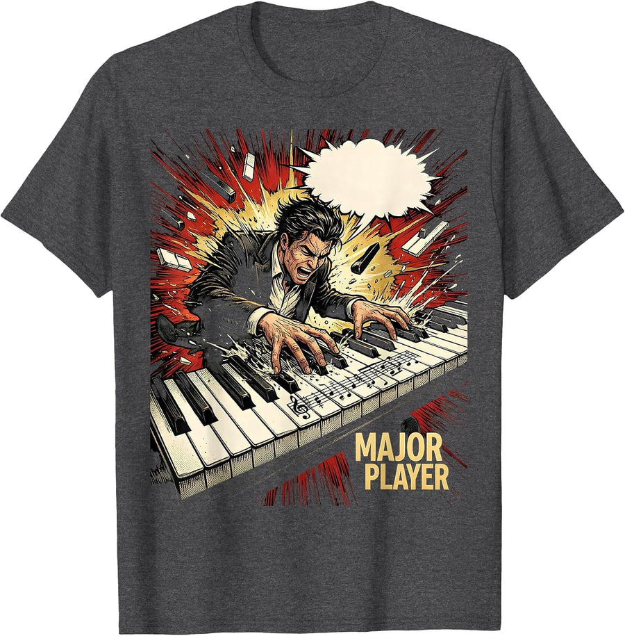 Men's Major Player Comic Book Pianist Music Lover Humor Gift T-Shirt - Dark Heather Grey