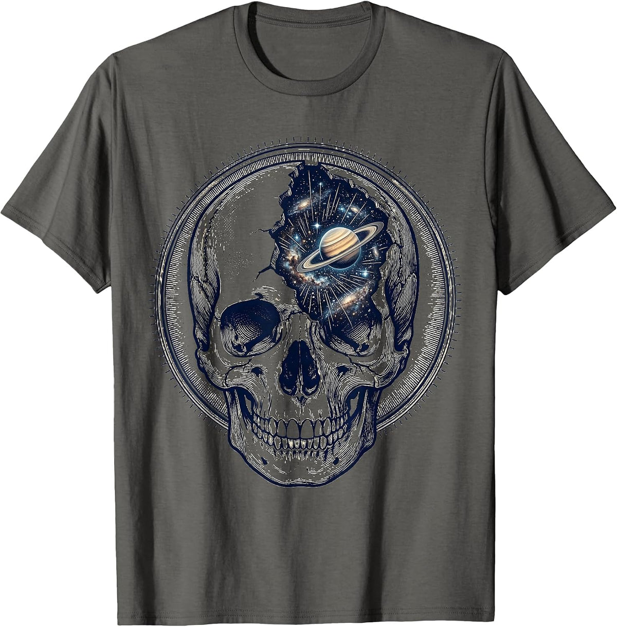 Men's Radiology Skull Universe Cosmic Brain Art T-Shirt - Asphalt Grey