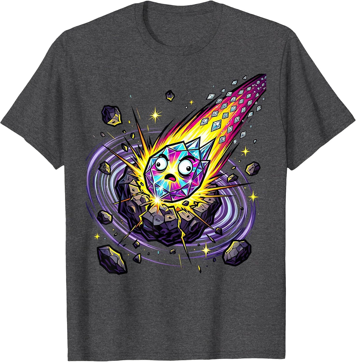 Sparkle Smash Glittering Comet Asteroid Impact T-Shirt - Dark Heather Grey