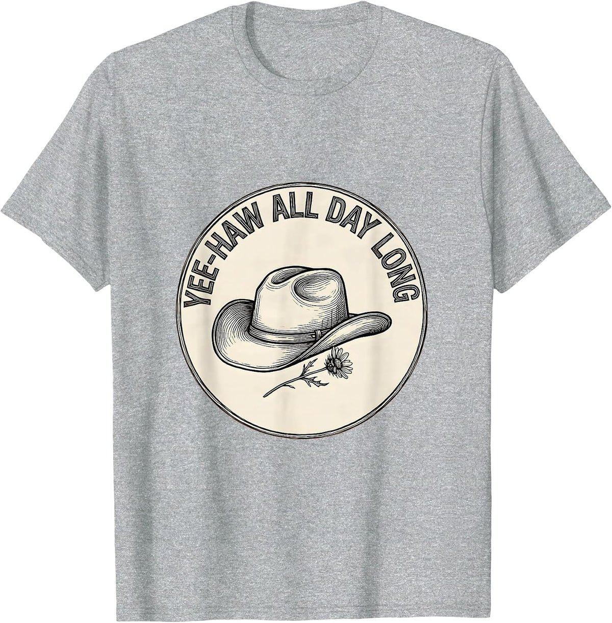 Men's Yee-Haw All Day Long Cowboy Design T-Shirt - Heather Grey