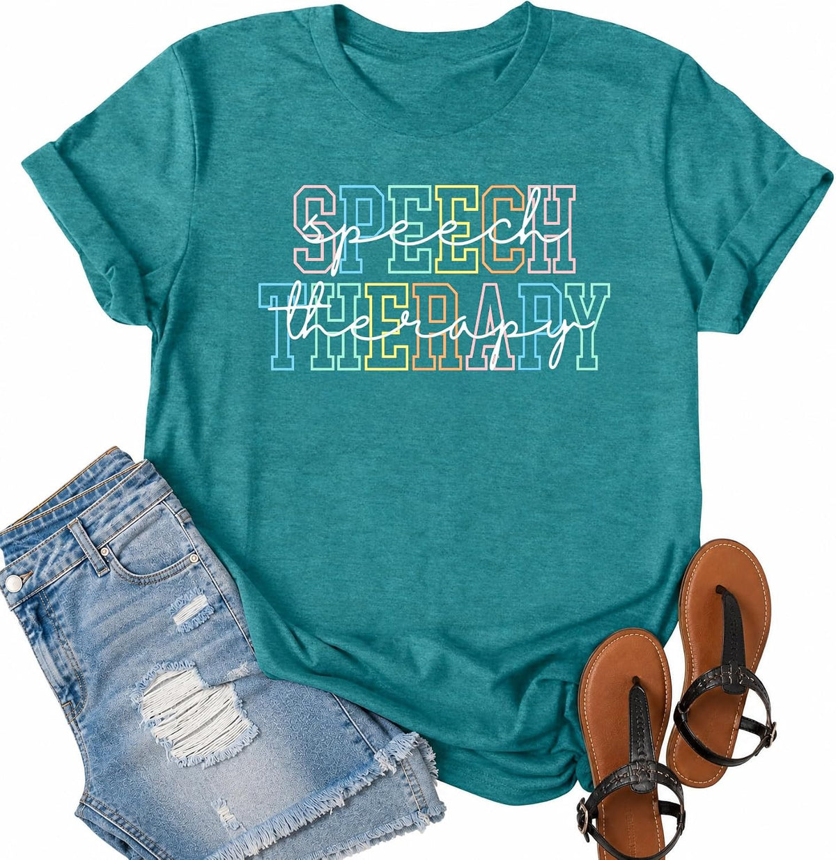 Speech Therapy Shirt Women SLP Shirt Speech Pathologist Graphic Tee Speech Therapist Top - Cyan