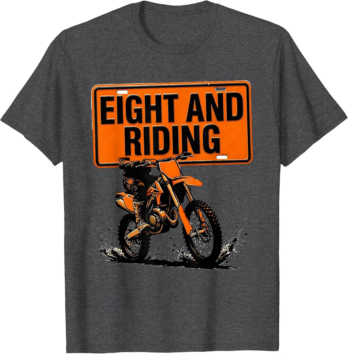 Eight And Riding Stencil Graphic Dirt Bike Birthday Gift T-Shirt - Dark Heather Grey