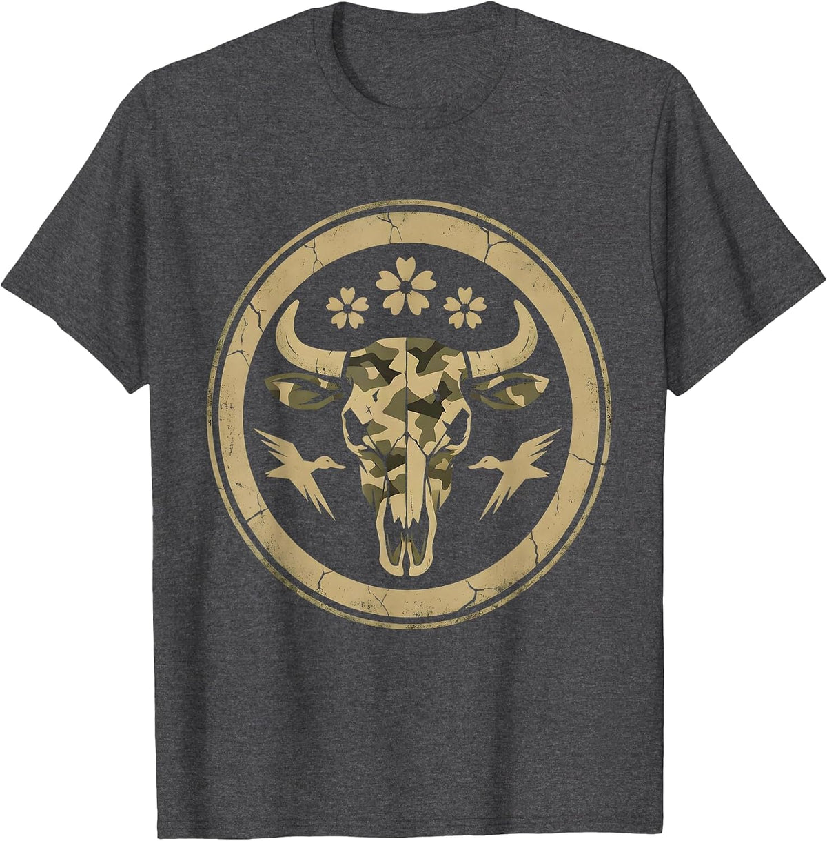 Camo Girl Duck Hunting Dawn Illustration T-Shirt - Dark Heather Grey